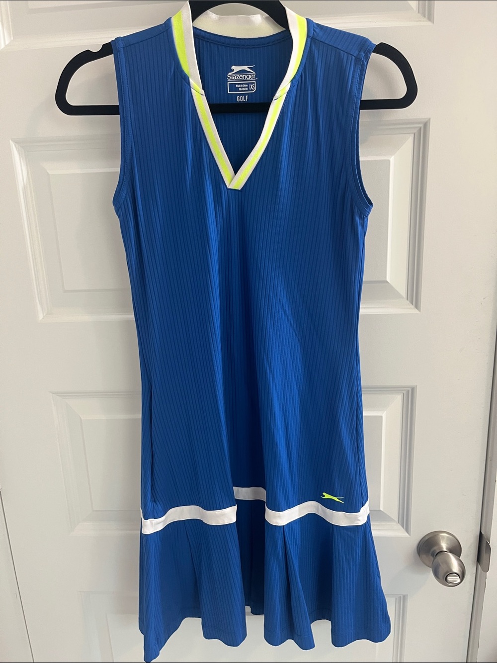Slazenger Royal Blue Sleeveless Golf Dress with Neon Yellow Trim